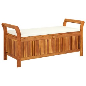 vidaXL Patio Storage Bench with Cushion Loveseat Outdoor Solid Wood Acacia - White 49.6" x 19.7" x 23.6" - 1 of 4