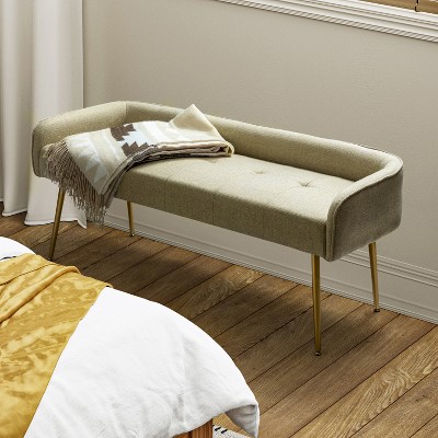 Emilio Fall Modern 55.25" Wide Upholstered Low Back Bench with Sturdy Golden Metal Tapered Leg Deal of the day | ARTFUL LIVING DESIGN