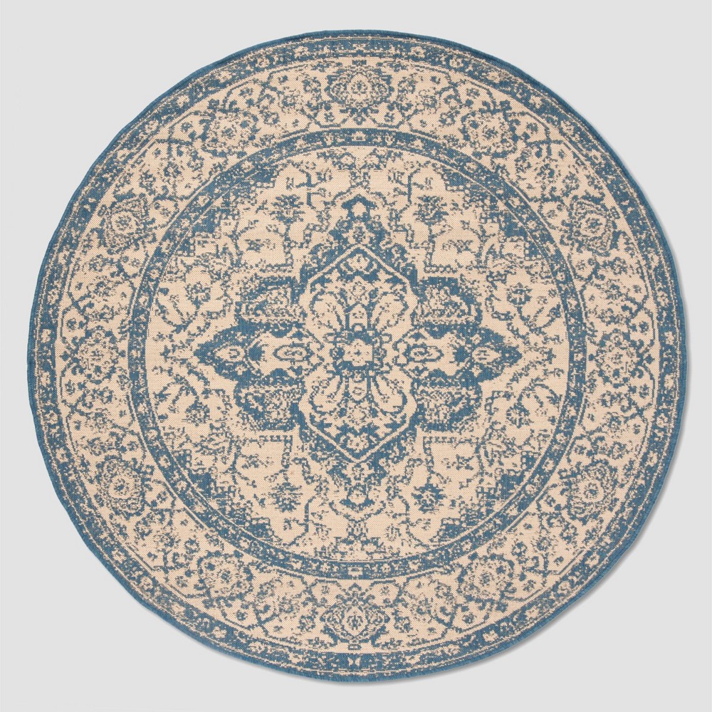 6'7in Round Kiley Outdoor Rug Cream/Blue - Safavieh