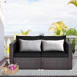 Costway  2PCS Patio Rattan Corner Sofa Sectional Furniture Set Black Cushion Black\Red
