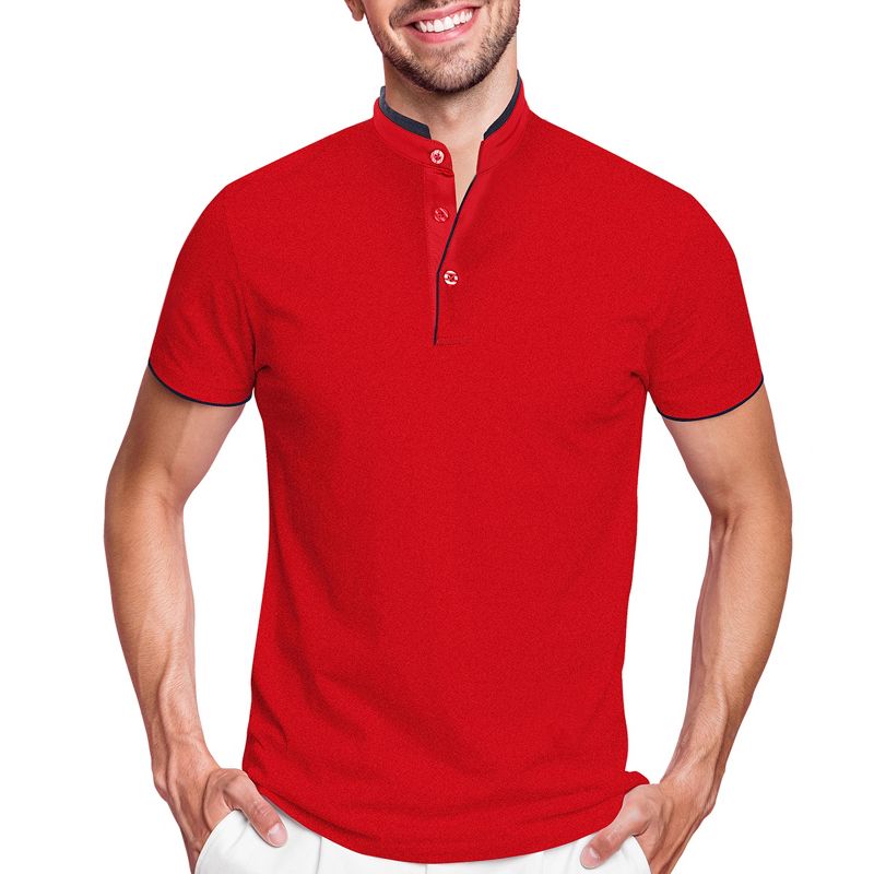 Men's Short Sleeve Henley Polo Shirt with Contrast-Trim, 5 of 7