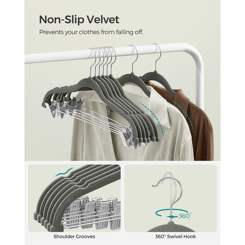 SONGMICS 30 Packs Velvet Skirt Pants Hangers Velvet Hangers with Adjustable Clips Non Slip Space Saving Clothes Hangers, 5 of 8