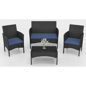 ALAULM Patio Furniture Set 4 Pieces Outdoor Wicker Rattan Chairs Conversation Sets w/Coffee Table, Rocking Bistro Set - 1 of 4