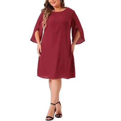 Agnes Orinda Women's Plus Size 3/4 Flutter Sleeve Crew Neck Chiffons A Line Midi Dresses