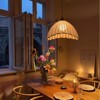 PAKOKULA Farmhouse 1-Light Brown Coastal style Scallop Edges Chandelier with Beige Fabric Shade for Kitchen Island Dining Room - 3 of 4