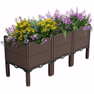 Angel Sar 47.2x15.7x19.6in Raised Garden Bed with Drain Outlet, Polypropylene Planter Box with Trellis Grooves, 440lb Capacity