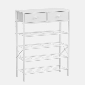 WOWLIVE 5-Tier Shoe Rack Black Metal with Wood Top Shelf and 2 Non-woven Drawers,Rustic Brown Black White - 1 of 4