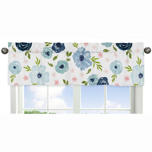 Sweet Jojo Designs Window Valance Treatment 54in. Watercolor Floral Blue Pink White - image 1 of 4