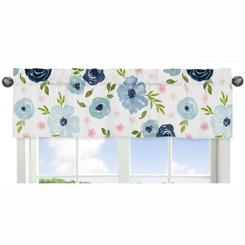 Sweet Jojo Designs Window Valance Treatment 54in. Watercolor Floral Blue Pink White, 1 of 5