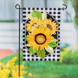 Evergreen Sunflowers and Checks Garden Linen Flag 12.5 x 18 Inches Indoor Outdoor Decor - 1 of 4