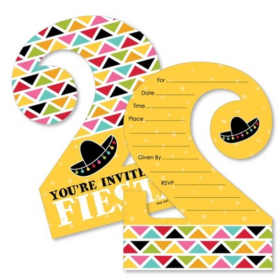 Big Dot of Happiness 2nd Birthday Let's Fiesta - Shaped Fill-in Invitations - Fiesta Second Birthday Party Invitation Cards with Envelopes - Set of 12