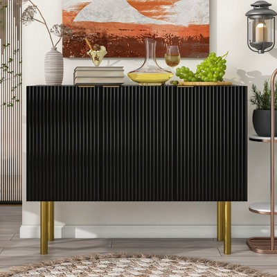 Whisen Modern 3-door Sideboard with Gold Metal Legs & Handles and Adjustable Shelves for Dining Room, Living Room