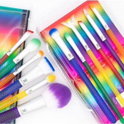 MODA Brush Rainbow 14pc Makeup Brush Bundle with Rainbow Zip Case