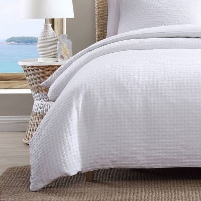 Serene Basketweave Queen Cotton Duvet Cover Set - White