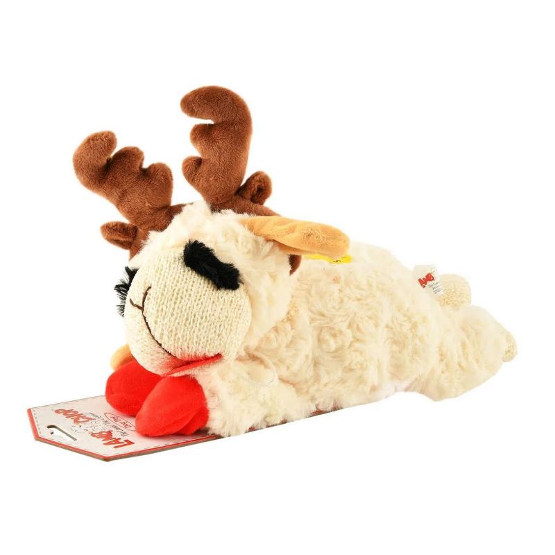 Multipet Holiday Lamb Chop with Reindeer Antlers Plush Dog Toy (10.5" Laying Lamb), 1 of 3