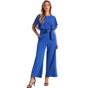 INSPIRE CHIC Women's Casual Dressy Cape Ruffle Sleeve Tie Waist Wide Leg Jumpsuits - 1 of 4