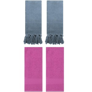 REGALWOVEN 4 Packs Solid Textured and Tassels Soft Absorbent Decorative Hand Towel - 1 of 4