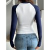 Women's Raglan Sleeve Shirts Slim Fit Long Sleeve Tee Stretchy Color Block Waist Cropped Basic Tops Sheath Tops for Women - 2 of 4