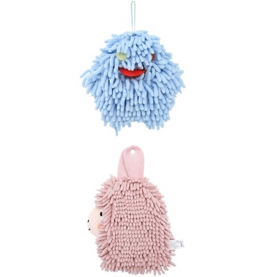 REGALWOVEN 2 Packs Cute Cartoon Alpaca Fuzzy Ball Hand Drying Hanging Ball Towels for Bathroom 7" x 7"/7" x 11"