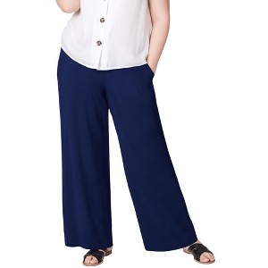 ellos Women's Plus Size Wide-Leg Soft Pants With Back Elastic - 1 of 4