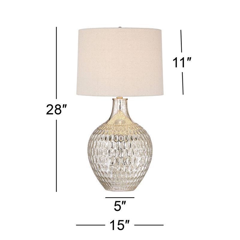 360 Lighting Waylon Modern Table Lamp 28" Tall Textured Mercury Glass Off White Tapered Drum Shade for Bedroom Living Room Bedside Nightstand Office, 4 of 9