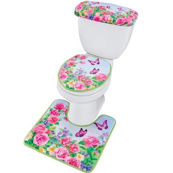 Collections Etc Elegant Colorful Butterfly Garden 3-Piece Commode Set SET