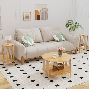Brafabhome Boho Round Coffee Table Set with Hand-Woven Natural Rope, Living Room Table Set with Storage Shelf and Metal Frame for Home Office - 1 of 4
