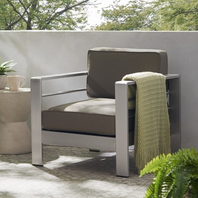 Modern Aluminum Frame Outdoor Accent Chairs with Cushions, Weather-Resistant Lounge Chairs for Patio, Balcony, or Garden-The Pop Home