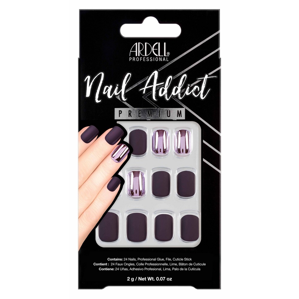 Ardell Nail Addict False Nails - Burgundy Chrome - 24ct