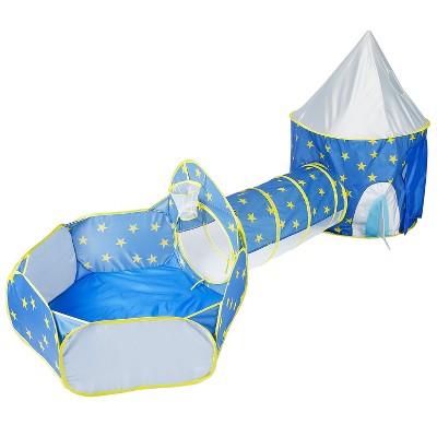 iMountek"3-in-1 Kids Play Tent Crawl Tunnel & Ball Pit Set - Foldable Pop-up Tent for Indoor/Outdoor Fun"Blue