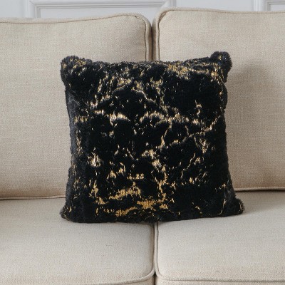 Luxury Chinchilla Faux Fur Gilded Black Pillow (22 In. x 22 In.)