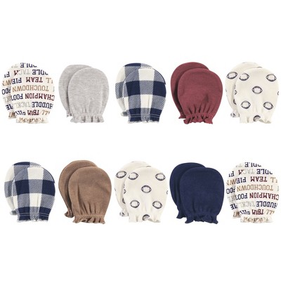 Hudson Baby Infant Boy Cotton Scratch Mittens, Football, 0-6 Months