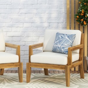 Christopher Knight Home Camak Outdoor Acacia Wood Club Chair with Cushions - 1 of 4