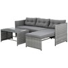 Outsunny 3 Piece Patio Furniture Set, Rattan Outdoor Sofa Set with Chaise Lounge & Loveseat, Soft Cushions, Table, L-Shaped Sectional Couch - 4 of 4
