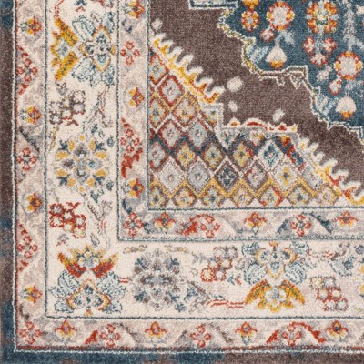 Ankara Dark Brown Synthetic Oriental Medallion Area Rug, 6'7" x 9'