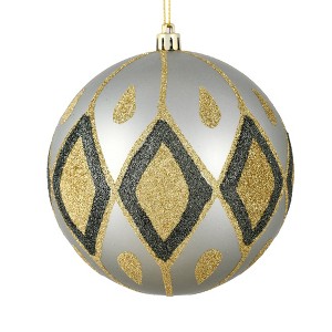 Vickerman 6" Limestone Matte Ball with Glitter Diamond Pattern. Add variety and sparkle to your holiday arrangement with this matte ornament that - 1 of 1
