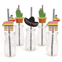 Big Dot of Happiness Let's Fiesta - Paper Straw Decor - Mexican Fiesta Party Striped Decorative Straws - Set of 24