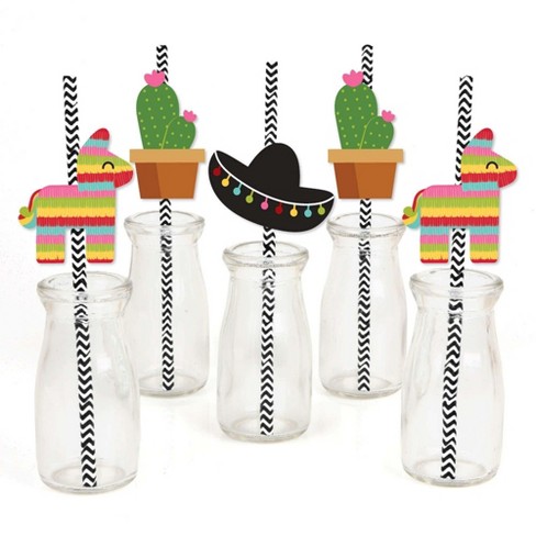 Big Dot of Happiness Let's Fiesta - Paper Straw Decor - Fiesta Party  Striped Decorative Straws - Set of 24