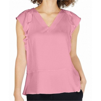 Michael Kors Womens Flutter-Sleeve Ruffled Blouse, Pink, Large