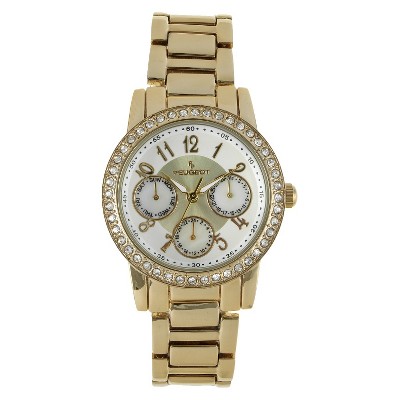 Women's Peugeot Silver Dial Multifunction watch with crystals from Swarovski - Gold