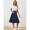 INSPIRE CHIC Womens' Stretchy High Waist Buttons Front Flowy Midi A-Line Skirts with Pocket - 3 of 4