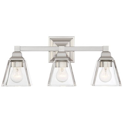 Satin Nickel 3-Light Bathroom Vanity Fixture with Clear Glass Shades