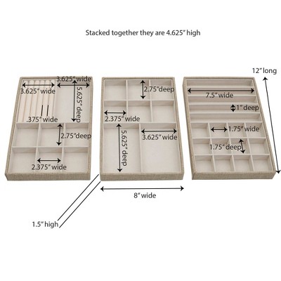 Latte Canvas Stackable Jewelry Organizer Trays, Set of 3