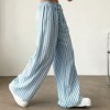 Women's High Waisted Striped Wide Leg Pants - Lightweight Drawstring Casual Palazzo Trousers - 2 of 4