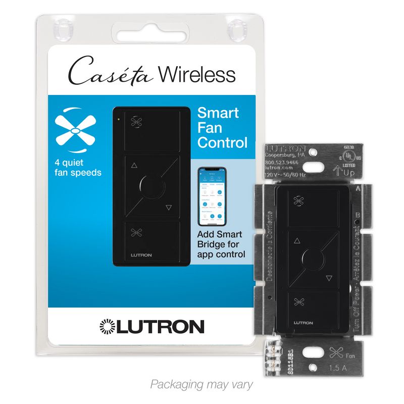 Lutron Caséta Wireless Smart Fan Speed Control Switch, Single-Pole, PD-FSQN-BL, Black, 1 of 11