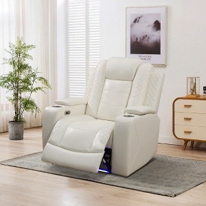 MAYEERTY Power Recliner Chair, Electric Leather Reclining Chair with USB Charging, Storage & Cup Holder for Living Room, White - 1 of 4