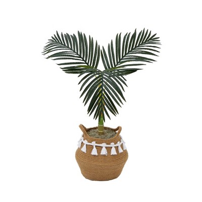 Nearly Natural 3-ft Artificial Golden Cane Palm Tree with Handmade Jute & Cotton Basket with Tassels DIY KIT