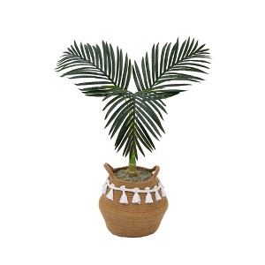 Nearly Natural 3-ft Artificial Golden Cane Palm Tree with Handmade Jute & Cotton Basket with Tassels DIY KIT - 1 of 4