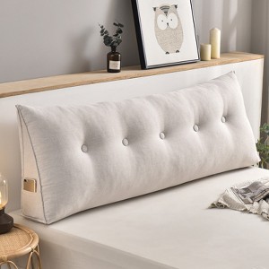 Bekrvio Wedge Headboard Pillow for Bed, Faux Linen Reading Backrest Cushion with Removable Cover & Pocket, Large Triangular Bed Rest - 1 of 4