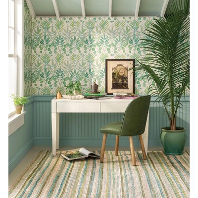 Francisco Green and Ivory Handwoven Cotton Chenille Stripe Rug, 8' x 10'